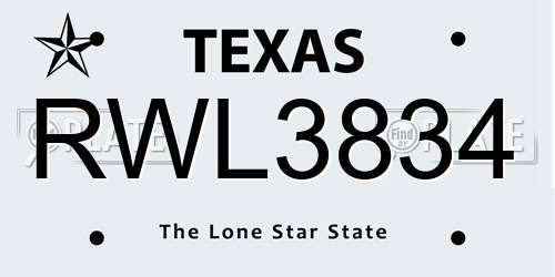 RWL3834 Texas License Plate