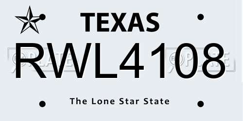 RWL4108 Texas License Plate