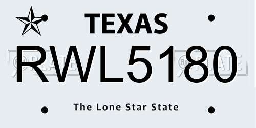 RWL5180 Texas License Plate
