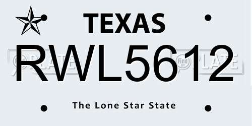 RWL5612 Texas License Plate