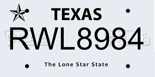RWL8984 Texas License Plate