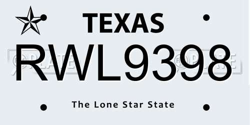 RWL9398 Texas License Plate