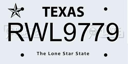 RWL9779 Texas License Plate