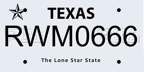 RWM0666 Texas License Plate