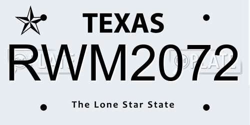 RWM2072 Texas License Plate
