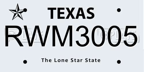 RWM3005 Texas License Plate