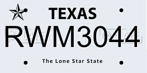 RWM3044 Texas License Plate