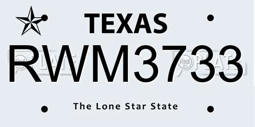 RWM3733 Texas License Plate