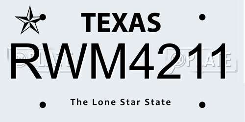 RWM4211 Texas License Plate