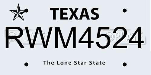RWM4524 Texas License Plate