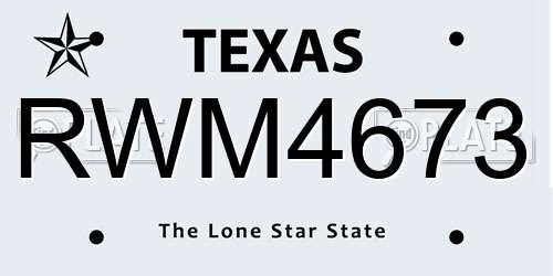 RWM4673 Texas License Plate