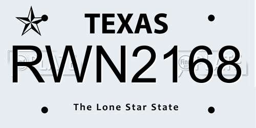 RWN2168 Texas License Plate