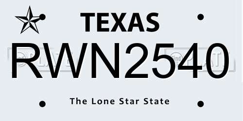 RWN2540 Texas License Plate