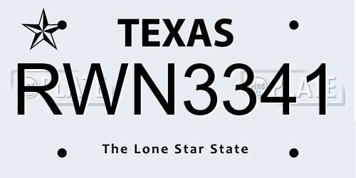 RWN3341 Texas License Plate