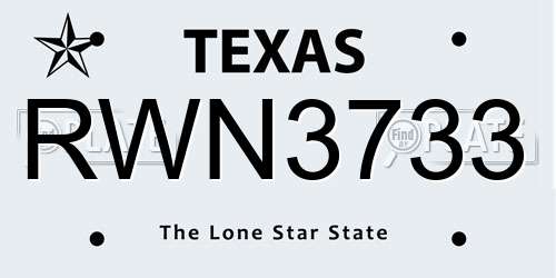 RWN3733 Texas License Plate