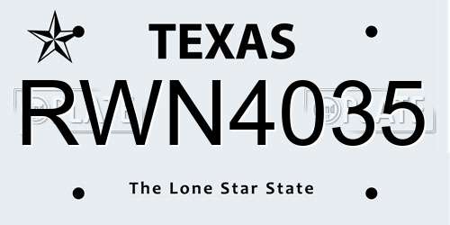 RWN4035 Texas License Plate