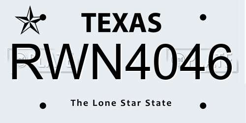 RWN4046 Texas License Plate