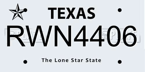 RWN4406 Texas License Plate