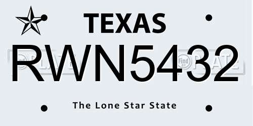 RWN5432 Texas License Plate