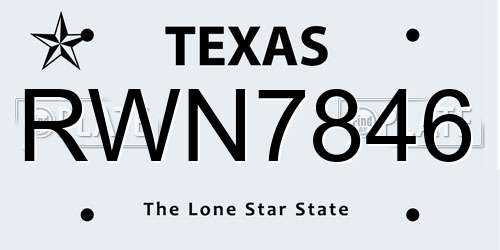 RWN7846 Texas License Plate