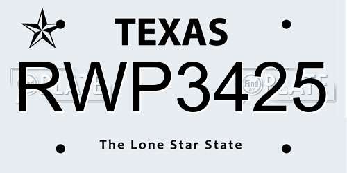 RWP3425 Texas License Plate