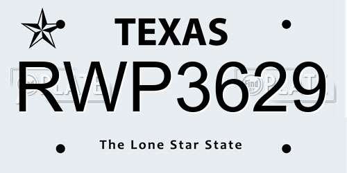 RWP3629 Texas License Plate