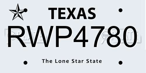 RWP4780 Texas License Plate
