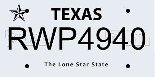 RWP4940 Texas License Plate