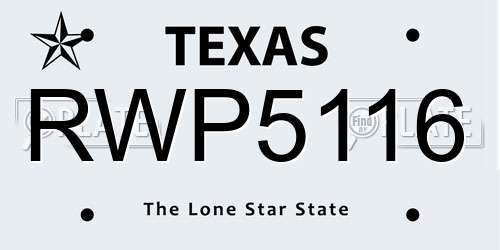 RWP5116 Texas License Plate