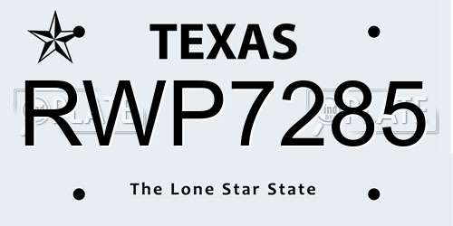 RWP7285 Texas License Plate