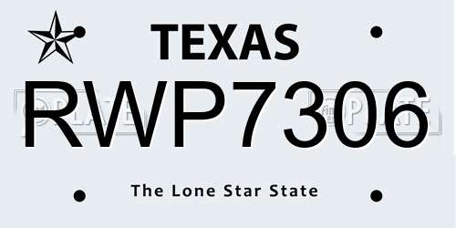 RWP7306 Texas License Plate