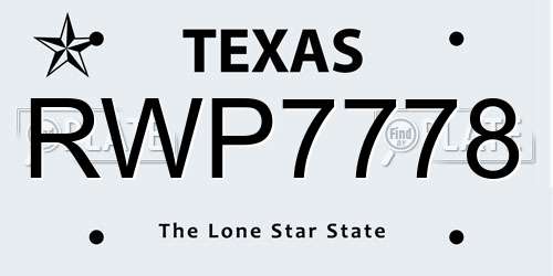 RWP7778 Texas License Plate