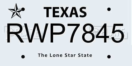 RWP7845 Texas License Plate