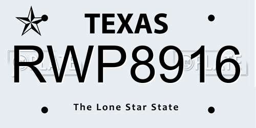 RWP8916 Texas License Plate