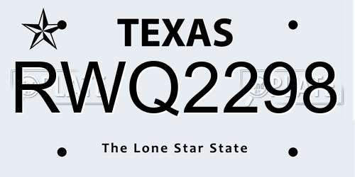 RWQ2298 Texas License Plate