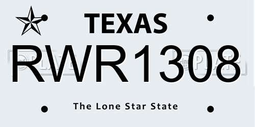 RWR1308 Texas License Plate