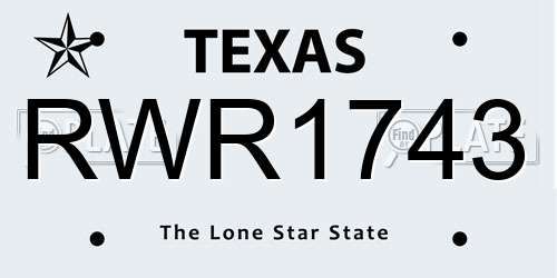 RWR1743 Texas License Plate