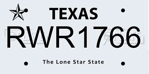 RWR1766 Texas License Plate
