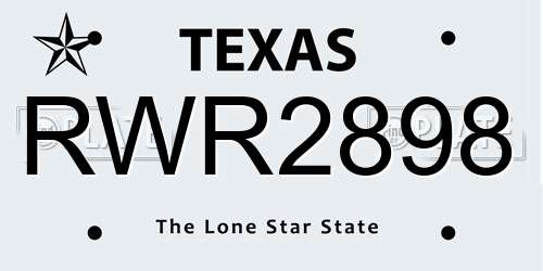 RWR2898 Texas License Plate