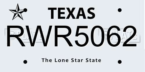 RWR5062 Texas License Plate