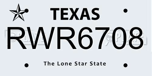 RWR6708 Texas License Plate