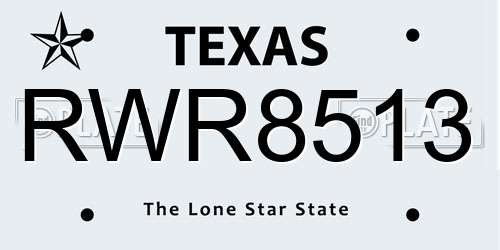 RWR8513 Texas License Plate