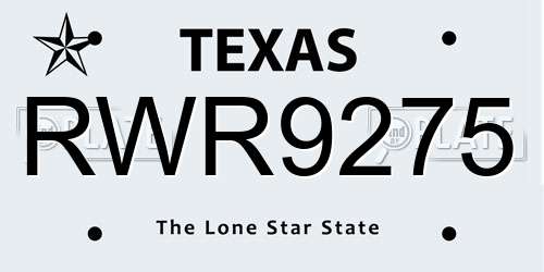 RWR9275 Texas License Plate