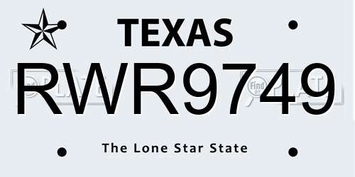 RWR9749 Texas License Plate