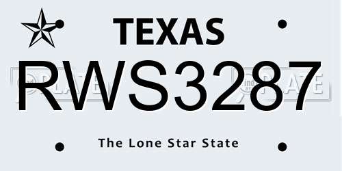 RWS3287 Texas License Plate