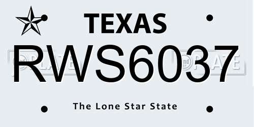 RWS6037 Texas License Plate