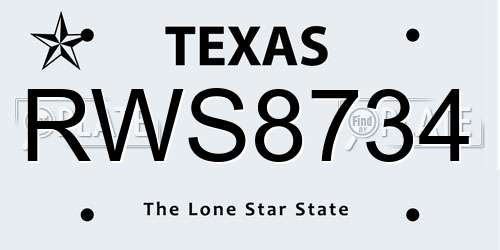 RWS8734 Texas License Plate