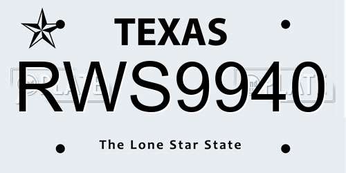 RWS9940 Texas License Plate