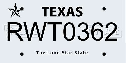 RWT0362 Texas License Plate