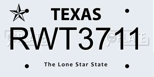 RWT3711 Texas License Plate